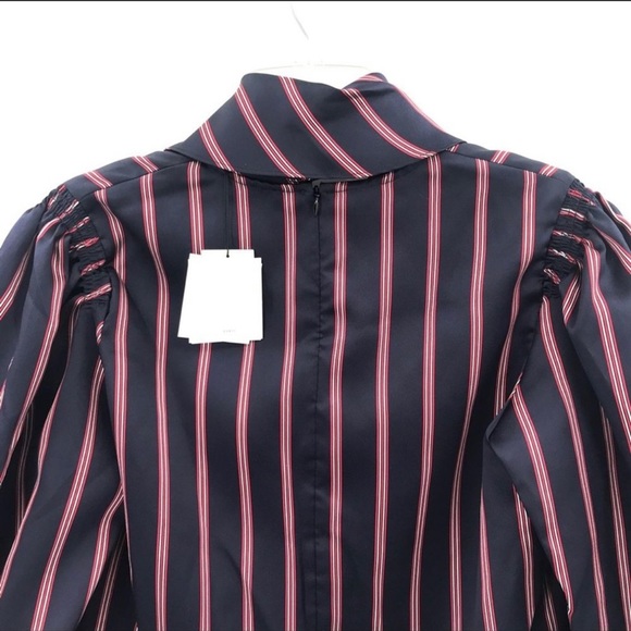 NWT SANDRO Zoe Tie-Neck Striped Satin -Twill Blouse, size 3 - Picture 4 of 8